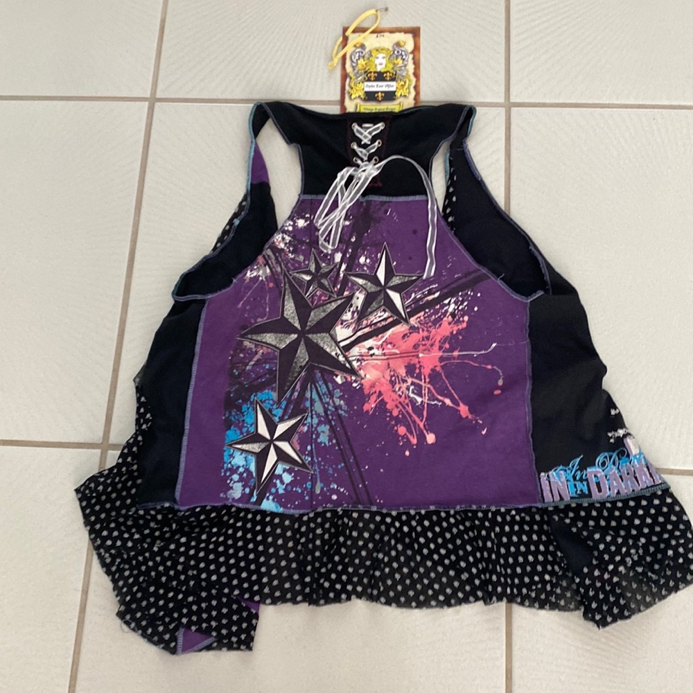 Vintage Styles Ever After Rock Band inspired handmade black purple lace vest OS